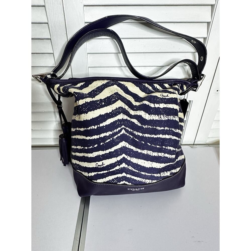 Authentic COACH LEGACY ZEBRA PRINT Shoulder Bag Purse Tote Marine Purple White